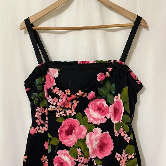 Sara Campbell 97% Cotton Black with Pink Floral Fit and Flare Dress a232 - Picture 2 of 6